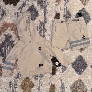 Volcom Tan Hoodie and Shorts with Blue Stripes Set